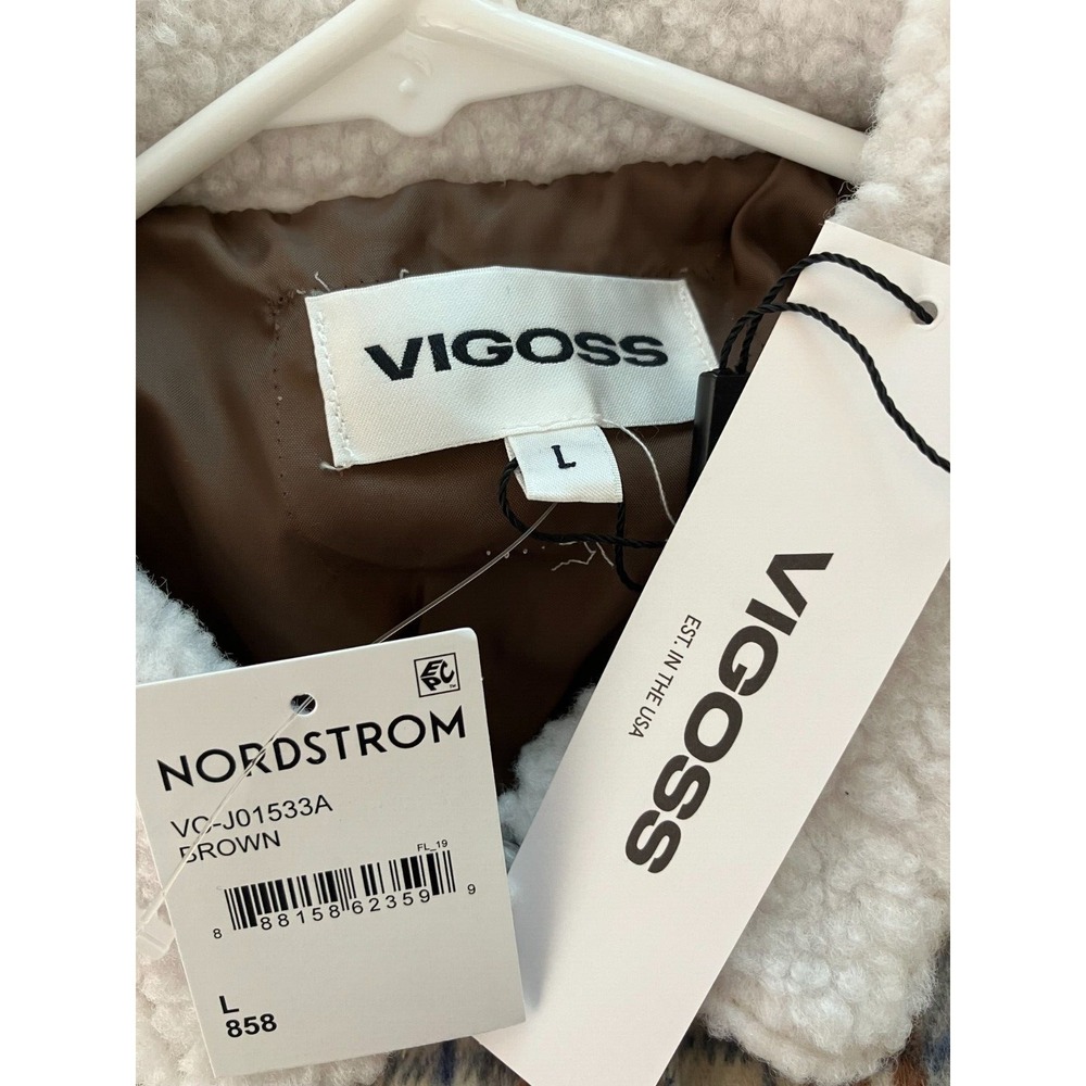 Vigoss‎ Brown Plaid Sherpa Trucker Jacket Women's Large Cropped Snap Front NWT - Picture 13 of 15